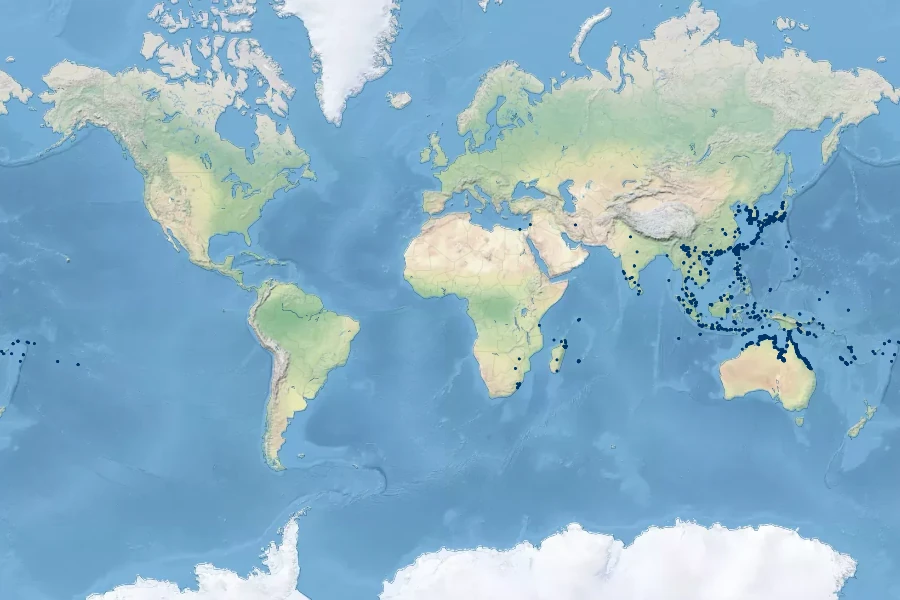 Vitex trifolia Native Range