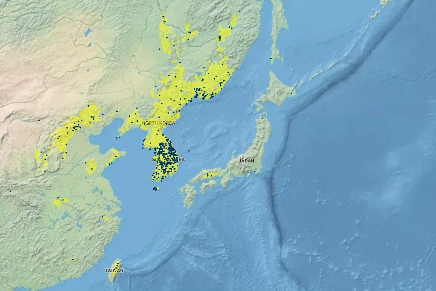 Vitis amurensis Native Range