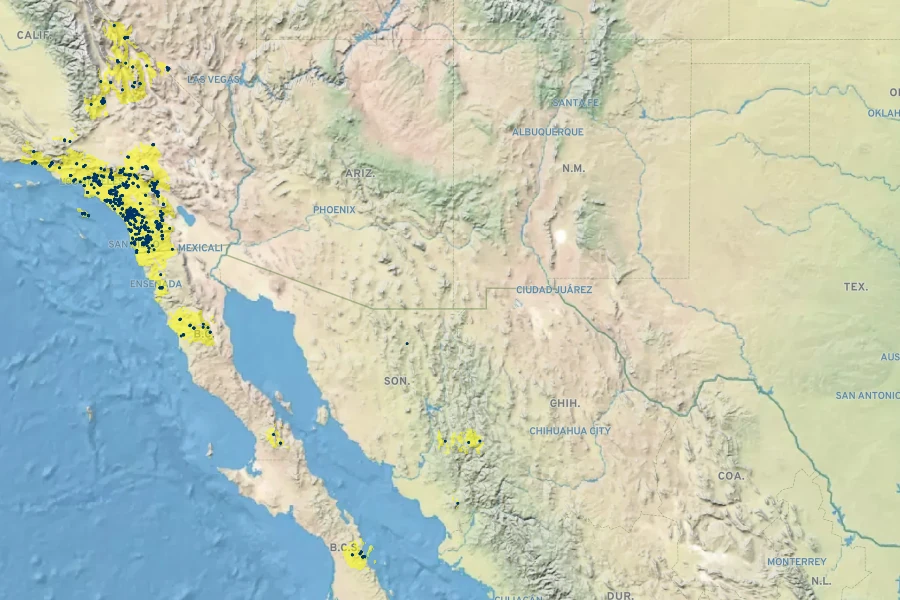 Vitis giradiana Native Range