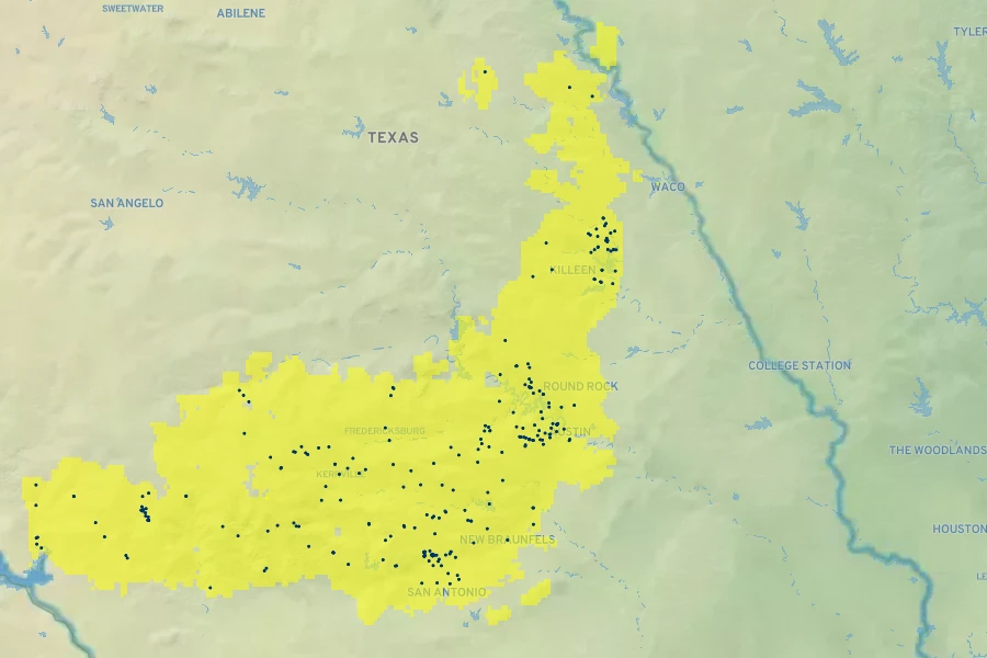 Vitis monticola Native Range