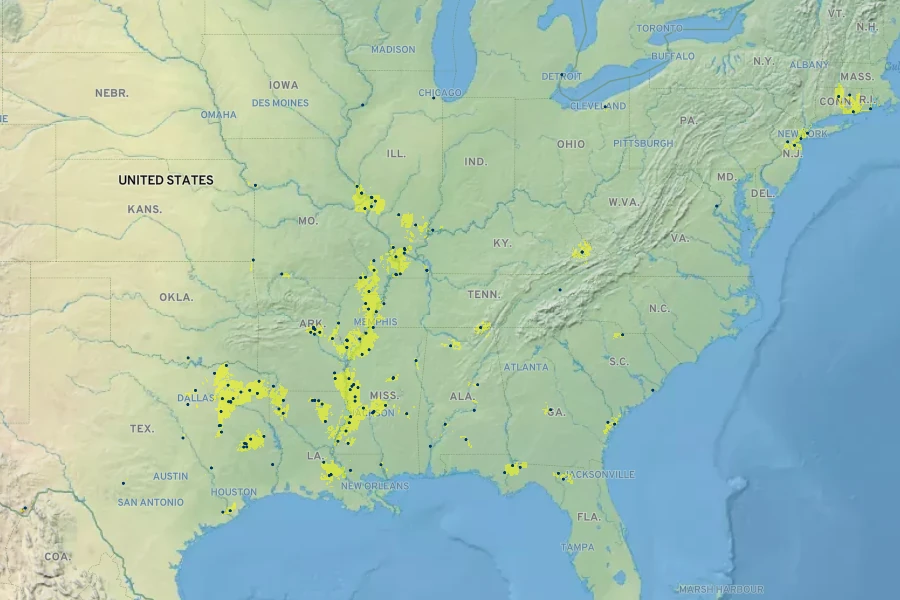 Vitis palmata Native Range