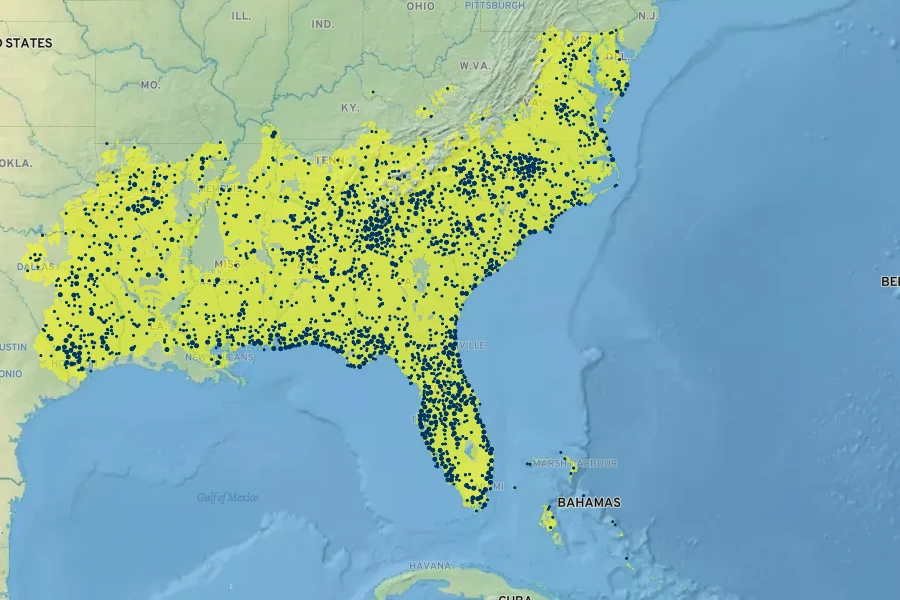 Vitis rotundifolia Native Range