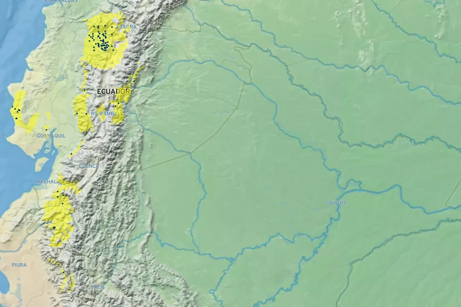 Wallisia cyanea Native Range