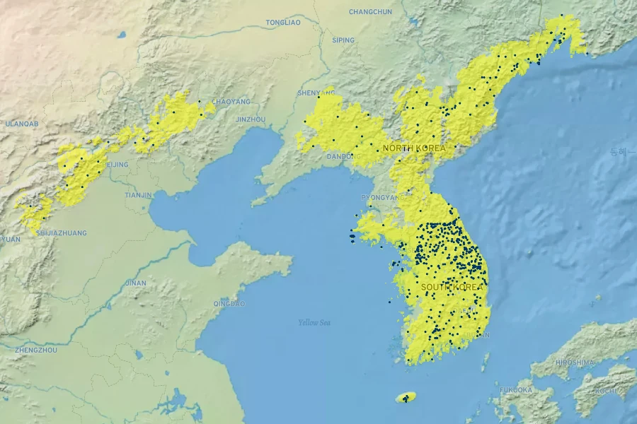 Weigela florida Native Range
