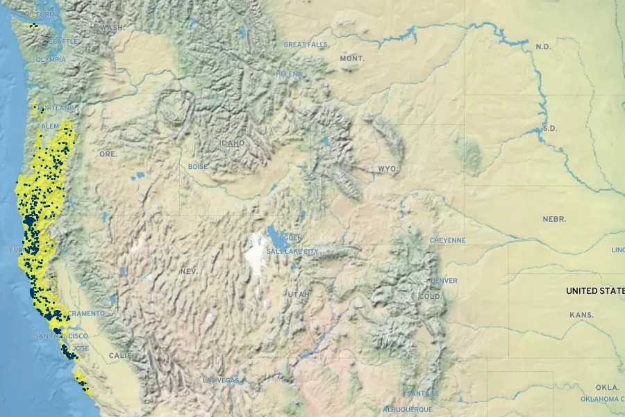 Whipplea modesta Native Range