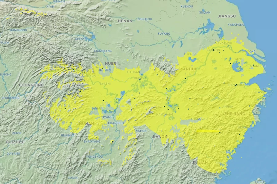 Wisteria sinensis Native Range