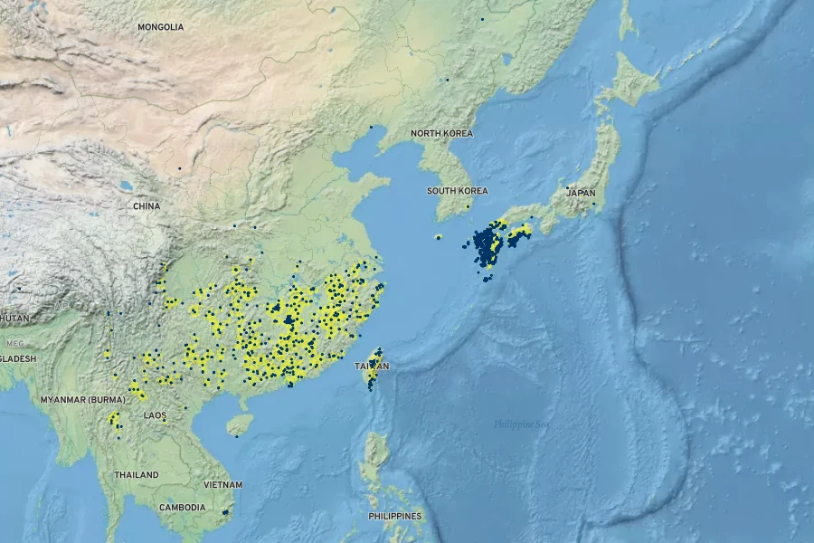 Woodwardia japonica Native Range