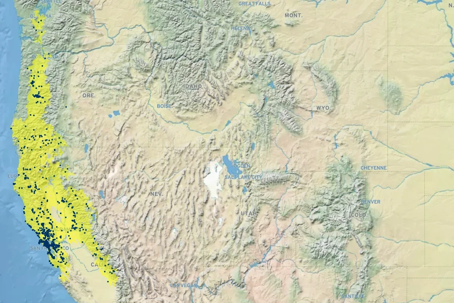 Wyethia angustifolia Native Range