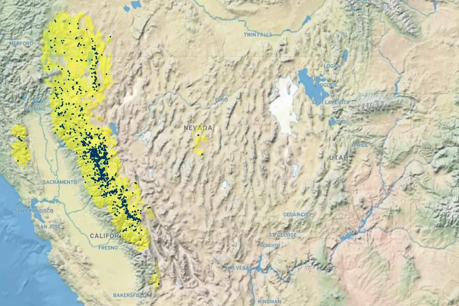 Wyethia mollis Native Range