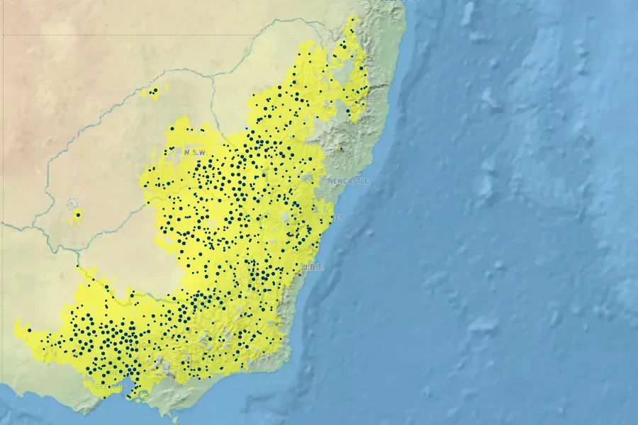 Xerochrysum viscosum Native Range