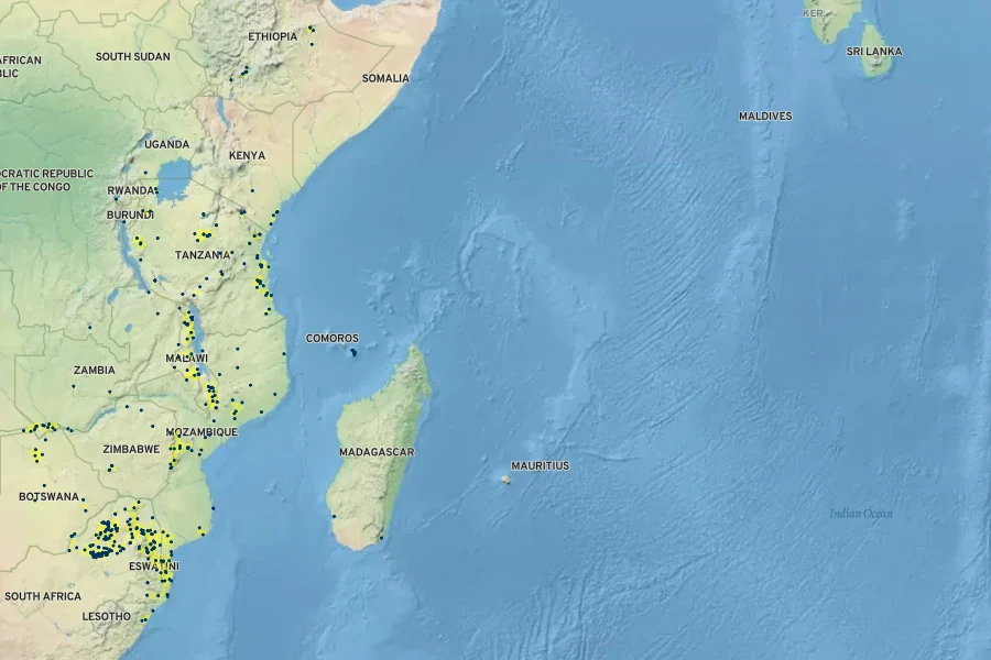 Ximenia caffra Native Range