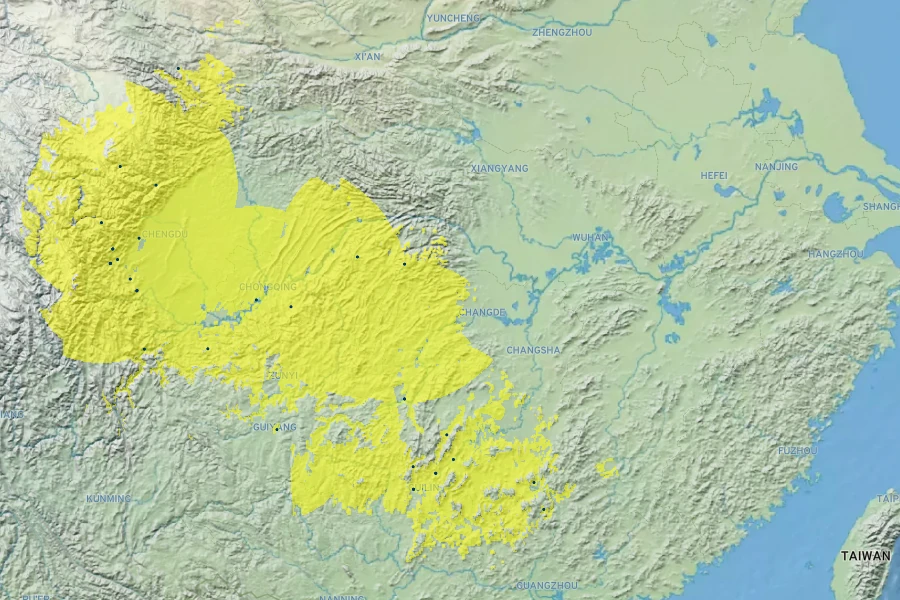 Ypsilandra thibetica Native Range