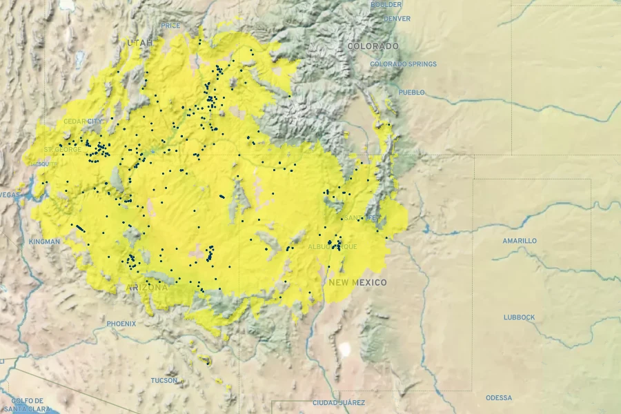 Yucca angustissima Native Range