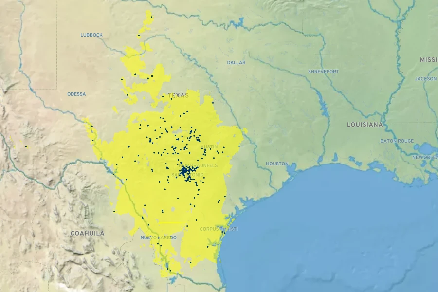 Yucca constricta Native Range