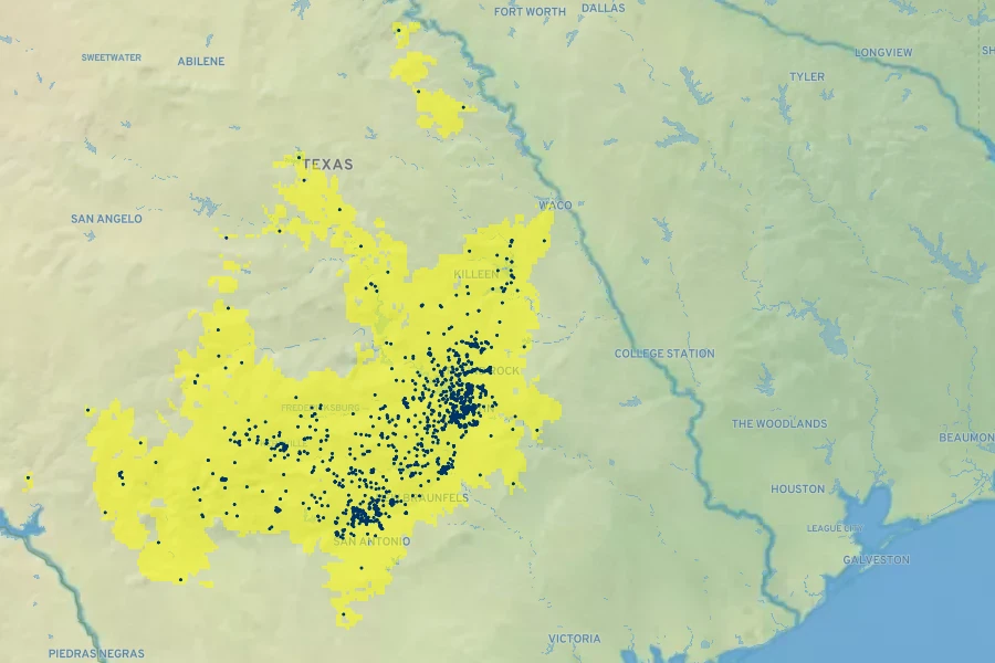 Yucca rupicola Native Range
