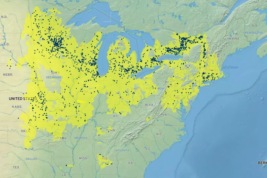 Zanthoxylum americanum Native Range