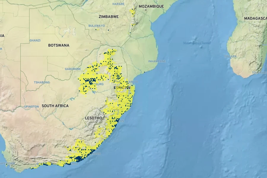Zanthoxylum capense Native Range