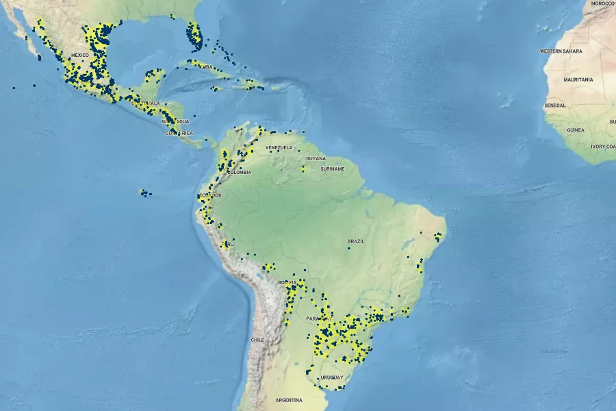 Zanthoxylum fagara Native Range