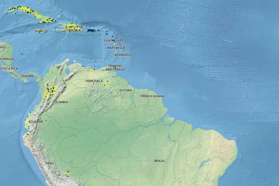 Zanthoxylum martinicense Native Range