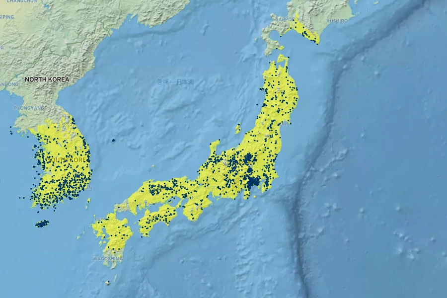 Zanthoxylum piperitum Native Range