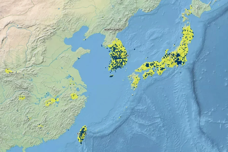 Zelkova serrata Native Range