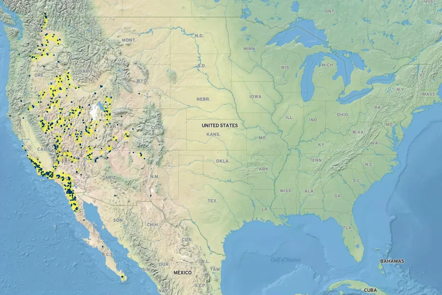 Zeltnera exaltata Native Range