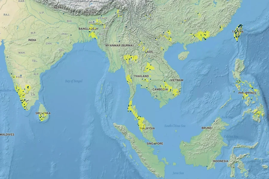 Zingiber zerumbet Native Range