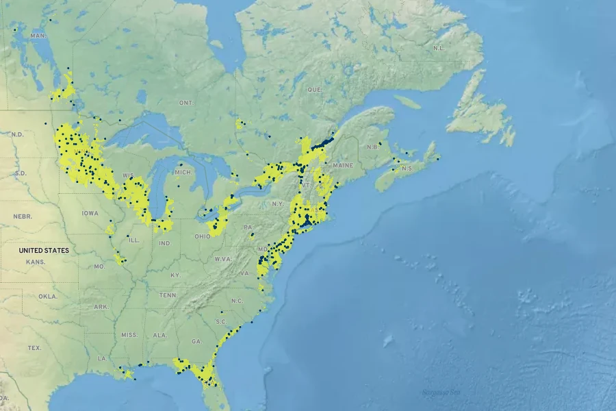 Zizania aquatica Native Range