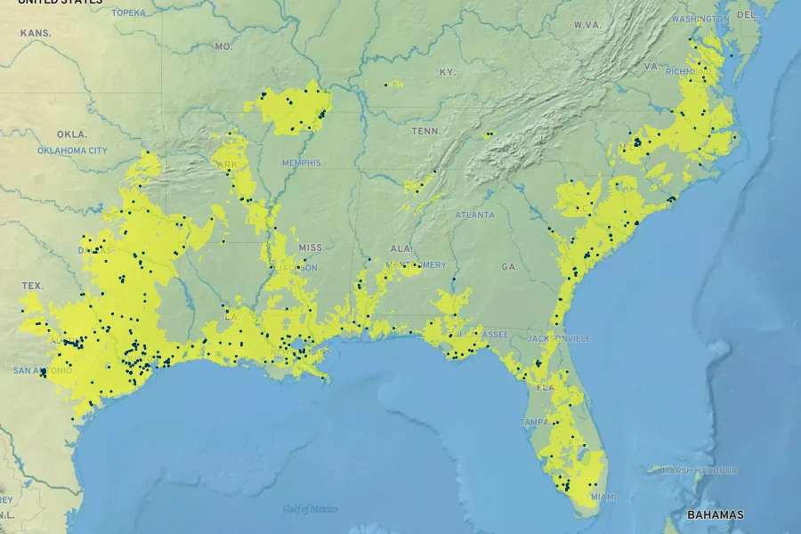 Zizaniopsis miliacea Native Range